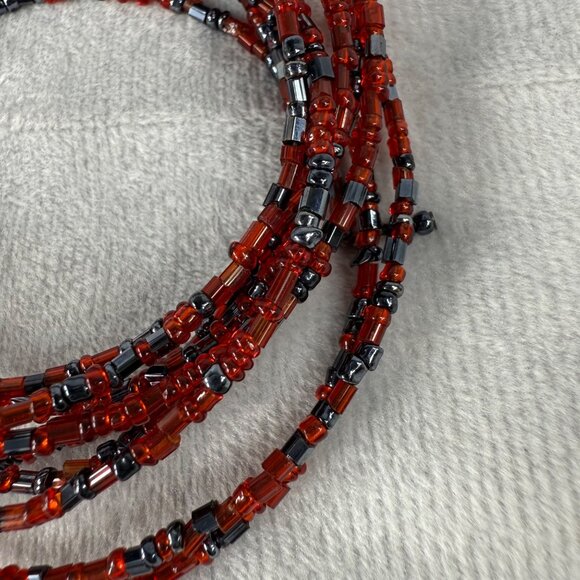Red & Black Beaded Memory Wire Bracelet Jewelry Women Adjustable Wrap Design - Picture 4 of 11
